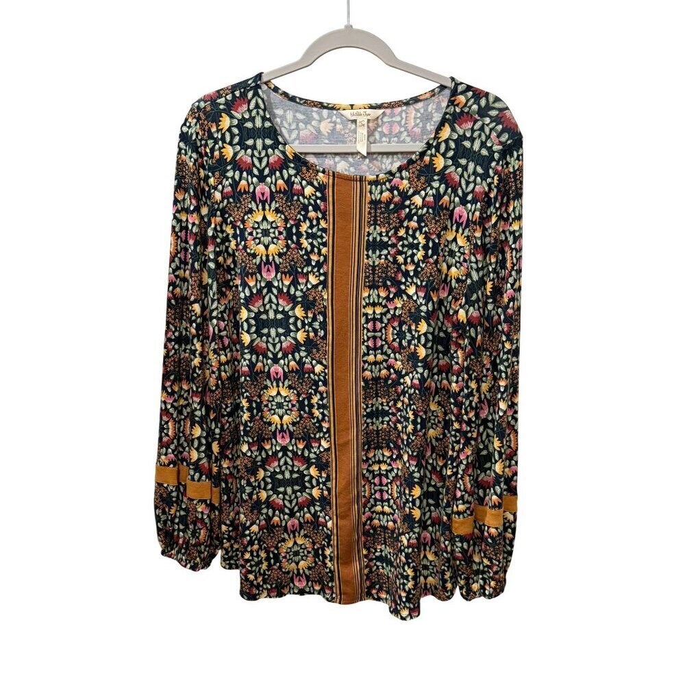 Matilda Jane Floral Long Sleeve Tunic Top With Orange Stripe Detail Size L